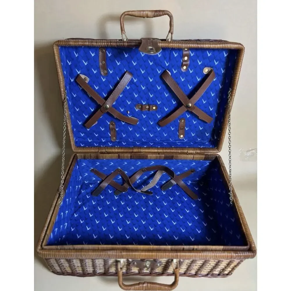 Grey Goose Vodka Wicker Picnic Basket Tote Suitcase Blue Lining Empty Promo